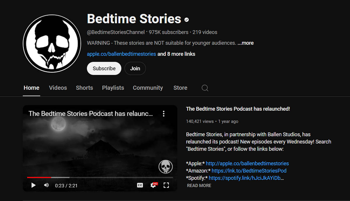 Bedtime stories youtube channel