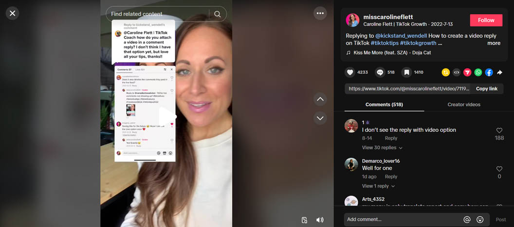 example of tiktok video interacting with comments